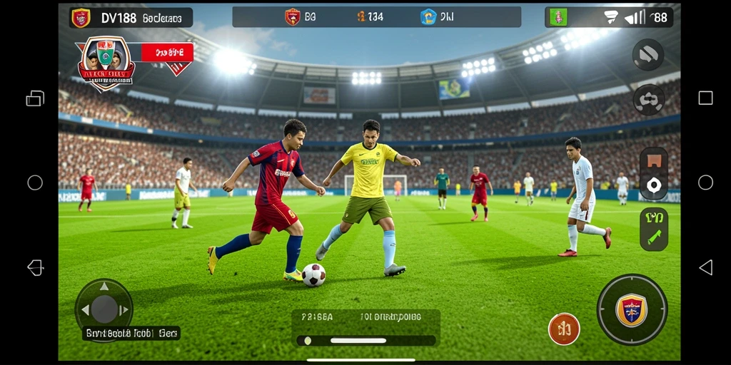 Screenshot gameplay yang menampilkan aksi sepak bola yang mendebarkan.