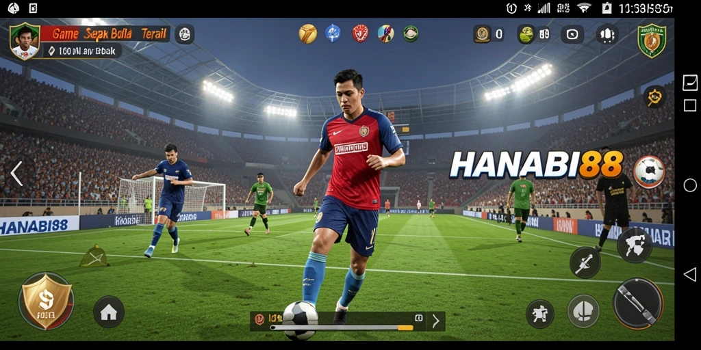 Screenshot utama HANABI88 menampilkan aksi pertandingan sepak bola yang seru.
