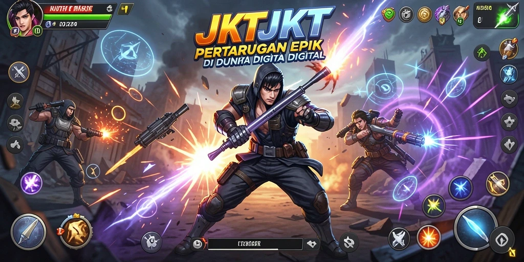 Screenshot gameplay JKTJKT menampilkan pertarungan seru antara karakter yang kuat.