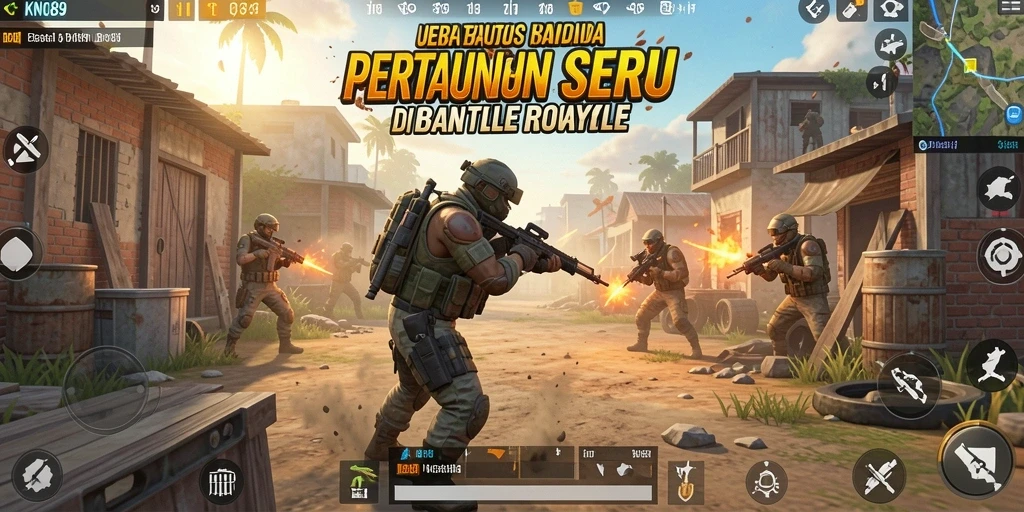 Tangkapan layar gameplay KNO89 menampilkan pertarungan intens dalam permainan Battle Royale.