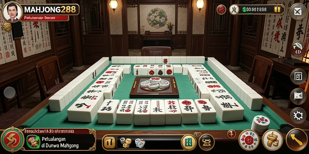 Tampilan gameplay seru dalam petualangan Mahjong yang menantang.