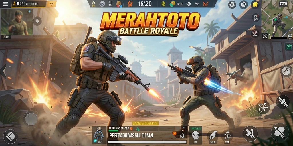 Tangkapan layar gameplay MERAHTOTO yang seru dalam pertarungan Battle Royale.