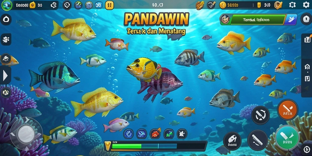Tampilan gameplay seru dalam PANDAWIN saat menembak ikan.