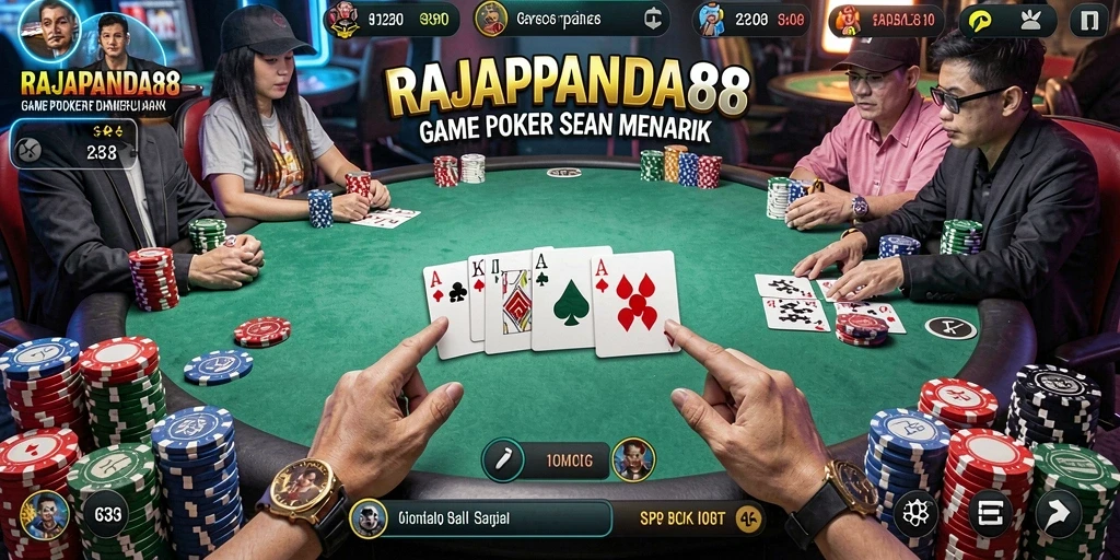 Tampilan gameplay seru dalam RAJAPANDA88 saat bermain poker.