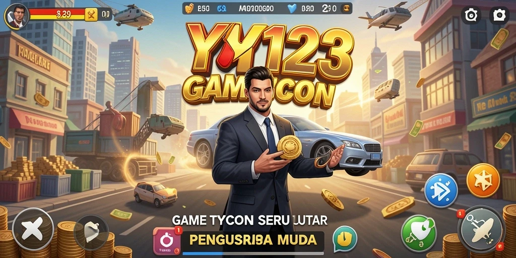 Screenshot gameplay YY123 menampilkan aksi seru dalam membangun bisnis.
